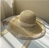 Sombrero de Mujer estilo coreano moderno estilo japonés verano viaje hecho a mano encaje calado viento fresco cuerda a prueba de viento ganchillo sombrero de paja