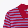 Venda Quente Internacional AliExpress Nova Coleção Primavera 2026 Camisa Polo de Tricô Listrada Color Block Manga Longa Feminina 2142104