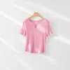 Camiseta de Manga Corta para Mujer Primavera/Verano 2026 de Lana Tencel, Cuello Pequeño, Corte Entallado, Ligera, Tratamiento Antibacteriano 5A