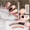 Manicura Uñas Portátiles Crema Linda Estilo Ins Uñas Postizas Dibujo Animado Hecho a Mano Diamante Set de 24 Piezas Uñas de Máquina