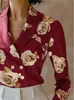 Camisa Satinada de Manga Larga con Estampado de Rosas Estilo Francés para Mujer de Temu, Elegante Top Nuevo para el Trabajo