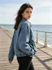 Chaqueta Vaquera Lavada Desgastada para Mujer Solapa Cremallera Chaqueta Corta Holgada Hombro Caído Fuente Mayorista