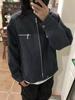 Jaqueta Jeans de Lona Lavada Vintage Masculina Estilo Americano Harrington de Alto Padrão Jaqueta Bomber Workwear Outono Inverno