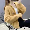 Cardigan de Tricô com Capuz Estilo Coreano Fresco para Mulheres 2026 Outono/Inverno Roupas Femininas Doce Bordado Casaco Suéter Solto para Mulheres