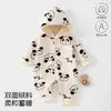 Macacão de bebê para primavera e outono, macacão estampado com capuz para atividades ao ar livre, design quente com abertura frontal, roupas de bebê Anyang