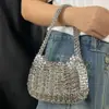 Bolso de Mano Pequeño Cuadrado Brillante Metálico con Lentejuelas Estilo Retro Ins Europeo y Americano Tejido a Mano con Cuentas Bolso de Mano para la Cena