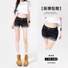Shorts vaqueros sexys estilo americano con vuelta para mujer, verano cintura baja adelgazantes azul grisáceo elásticos rectos ajustados hot pants