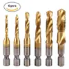 Máquina tres en uno de plástico con revestimiento de titanio, 6 piezas, bolsa de plástico, composite, grifo, broca de grifo, roscado, perforación y roscado composite, avellanado integrado