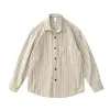 Camisa casual suelta de pana de color bloque artístico retro japonés, nueva camisa de rayas de manga larga de otoño para hombre