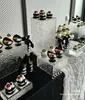 Expositor de postres con ondas de agua negra, acrílico, de vidrio, para tartas