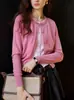 Cardigan de Tricô Liso Estilo Francês Slim Fit Falso Duas Peças Suéter Versátil Outono 2025