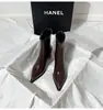 Botines de tacón alto para mujer Chuyuji Marrón, Nuevo estilo Otoño/Invierno, Forrados, Estilo Francés, Cremallera trasera, Elástico, Punta fina, Tacón grueso