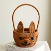 Cesta de coelho de rattan sintético para decoração de fotografia ao ar livre, cesta tecida à mão, cesta de armazenamento para piquenique, cesta para colheita de frutas