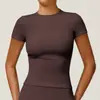 Camiseta Deportiva Casual de Manga Corta para Mujer, Secado Rápido, Ajustada, Ropa de Yoga, Tops para Correr y Fitness, Ajustados, Cuello Redondo, Color Sólido