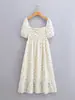 Vestido corto de otoño para mujer estilo europeo y americano, nuevo, con cuello cuadrado elástico, estampado, abertura y manga corta 22065