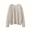 Camiseta básica teñida por pulverización sin costuras, Suéter pullover elegante de hilo de color con puntos, Suéter de cachemira con cuello en V, Holgado, Nuevo estilo Otoño e Invierno 2025