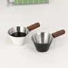 Mango de Madera de Haya Taza Medidora para Espresso Italiano Acero Inoxidable con Escala Jarra Pequeña para Leche Taza Receptora de Extracción de Líquido de Café