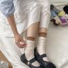 Calcetines Finos de Verano para Mujer con Colores Contrastantes, Calcetines Holgados Estilo Japonés, Calcetines Transparentes de Costilla de Doble Puño a Media Pantorrilla, Calcetines Zhuji