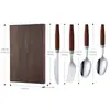 Conjunto de Talheres de Aço Inoxidável 304 em Caixa, Conjunto de Faca, Garfo e Colher Estilo Ocidental com Cabos de Madeira Sapele, Garfo, Faca de Churrasco, Colher de Sobremesa