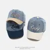 Gorra de béisbol de mezclilla bicolor para niños de 1 a 3 años, gorra con visera bordada con letras para primavera y otoño para niños y niñas
