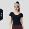 Camiseta de Yoga Cor Sólida Primavera e Verão para Mulheres, Casual Esportiva Manga Curta Gola Redonda Slim Fit Treinamento Corrida Fitness Top de Secagem Rápida