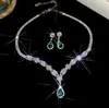 Conjunto de Brincos e Colar com Pingente de Zircônia Cúbica Cruzada Gota D'água Europeu e Americano Design de Sentido de Luxo Leve de Alta Qualidade Joias de Nicho