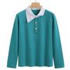 Oferta especial: Camisa Polo Asimétrica de Cuello de Color Contrastante, Manga Larga de Primavera 100% Algodón Estilo Coreano Ajuste Delgado Ropa Exterior 6960-1