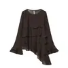 Z Estilo Europeu e Americano Transfronteiriço 2026 Nova Moda Elegante Feminino Gola Redonda Assimétrico Decorativo em Camadas Top 3666054