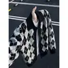 Suéter Cardigan Argyle Fair Isle para Hombre Otoño Perezoso Relajado Suéter de Punto Suave Ropa Exterior Estilo Old Money
