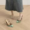 Sandalias de Nicho de Estilo Francés con Parche de Lazo Patchwork y Espalda Descubierta para Mujer 2025 Verano Nuevos Tacones Altos de Aguja con Punta