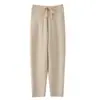 Pantalones Casuales de Punto Grueso de Lana Pura para Mujer, Otoño e Invierno 2025, Color Sólido con Costura Central y Bolsillos, Pantalones Largos de Corte Ajustado