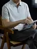 Camisa Polo Masculina para Ambiente de Trabalho Urbano, Nylon Stretch, Manga Curta, Meio Zíper, Gola Reversível, Nova Camisa Polo com Proteção Solar