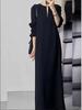 Vestido de Moda de Gama Alta para Mujer de Manga Larga Primavera y Otoño Nuevo Holgado de Longitud Media Reductor de Edad Cubre Vientre Falda Recta