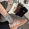 Calcetines con Borde Fruncido Ligeramente Comprimidos para Mujer, Calcetines de Punto Doble de Media Pantorrilla Bordados de Dibujos Animados para Otoño e Invierno, Calcetines de Algodón Lindos para Niñas