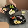 Plato de cena cuadrado de tres compartimentos, plato casero para comida rápida, plato para perder peso, plato dividido, plato de plástico, apto para microondas, plato de comida con compartimentos