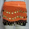 Corrente de Cintura para Dança do Ventre com Moedas Douradas no Atacado, Lenço de Cintura para Performance de Dança Indiana, Lenço de Quadril com Três Camadas de Moedas Penduradas, Cinto de Chiffon, Cortina de Bumbum