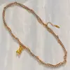 Colar de Pérolas Shijia Urso Marrom Mocha Alto Brilho Maillard Camada Dupla Enrolado Corrente Clavicular Outono e Inverno