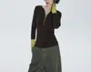 Conjunto elegante ANANCHIC: un look de dos piezas con una camiseta de manga larga color block / usada como capa exterior / capa interior ajustada / camiseta base