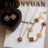 Moda Retro Europea y Americana Zircón Maillard Ojo de Tigre Trébol de Cuatro Hojas Collar Lujo Accesible Joyería Elegante de Nicho de Gama Alta