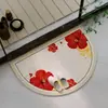 Novo tapete de chão semicircular com padrão floral e de pássaros estilo chinês para hall de entrada, antiderrapante, absorvente de água, fácil de limpar, resistente à sujeira, personalizável