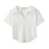 Gola Polo Ombro Verão Curto Barra Irregular Top Europeu Design Nicho Fio Manga Curta Camiseta para Mulheres