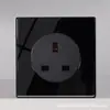 Painel de interruptor de vidro temperado preto com botão de alavanca de personalidade e luz LED, conjunto de tomada de parede embutida tipo 86