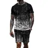 Traje de Verano Estampado Geométrico para Hombre Camiseta de Malla + Shorts Conjunto de Dos Piezas para Hombre Manga Corta Deportivo Ligero