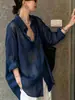 Camisa feminina casual super estilosa europeia de alta qualidade, cor azul marinho, corte solto, novo modelo de verão 2026, estilo de luxo discreto, blusa de manga longa com colarinho