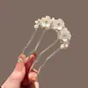 Peine de Pelo Ondulado Estilo Bosque de Gama Alta Estilo Ins Flor de Perla Pasador Simple Nuevo en Forma de U Pasador en la Parte Posterior de la Cabeza