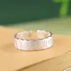 Anillo de Plata Maciza S925 King of Deer con Texto Sánscrito Abierto Hueco para Mujer, Anillo Simple Ajustable de Lujo Ligero