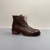 2023 Rosa verde otoño nuevo color sólido primera capa piel de vaca en stock cabeza redonda cremallera lateral tacón bajo botas Martin venta al por mayor