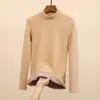 Camiseta básica de gola semi-alta espessa com forro de fleece escovado para mulheres, roupa íntima de outono e inverno, top básico quente preto de gola média de alta qualidade