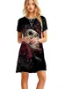 Vestido Estampado Digital 3D de Calavera y Rosa para Halloween 2024 Transfronterizo Verano Manga Corta Mini Vestido de Línea A para Mujer