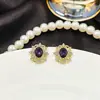 Pendientes Ovalados Geométricos Estilo Palacio Retro Francés de Aguja de Plata, Pendientes Versátiles Minimalistas de Nicho Incrustados de Diamantes de Alta Gama para Mujer